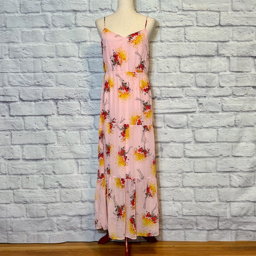 J. Crew Mercantile Sunburst Pink Floral Tiered Maxi Dress